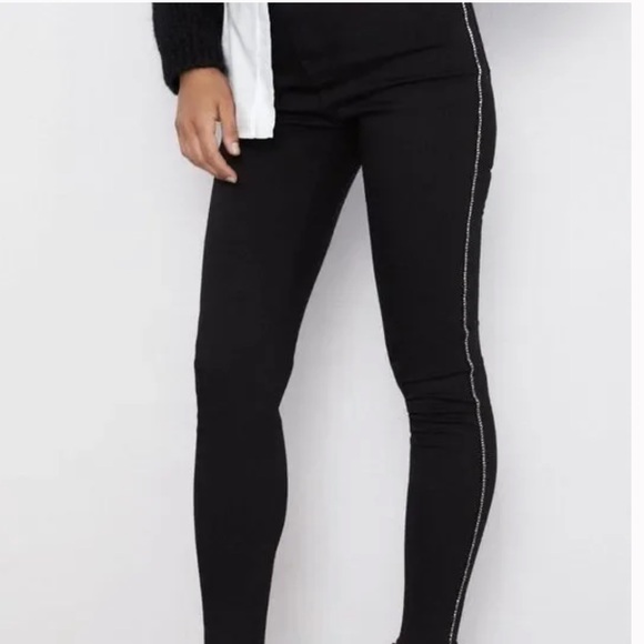 Zara Skinny Black Trousers with Rhinestone Side Detail. - Picture 1 of 6